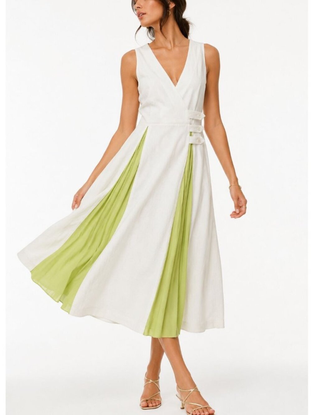 Maeve Anthropologie Pleated Midi Dress Sleeveless Linen Blend